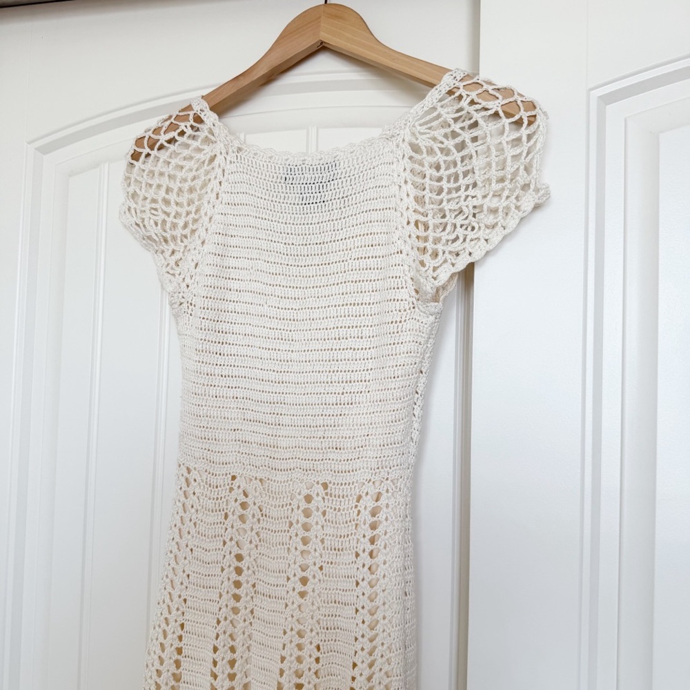 Vtg 90’s Express Handknit Crochet Midi Boho Cottagecore Dress - Picture 5 of 8